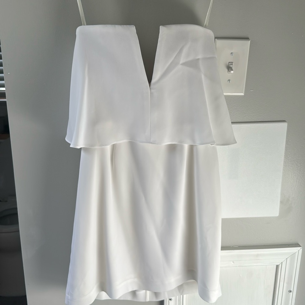 BCBG White Strapless Mini Dress. Fully lined. Worn once & dry cleaned